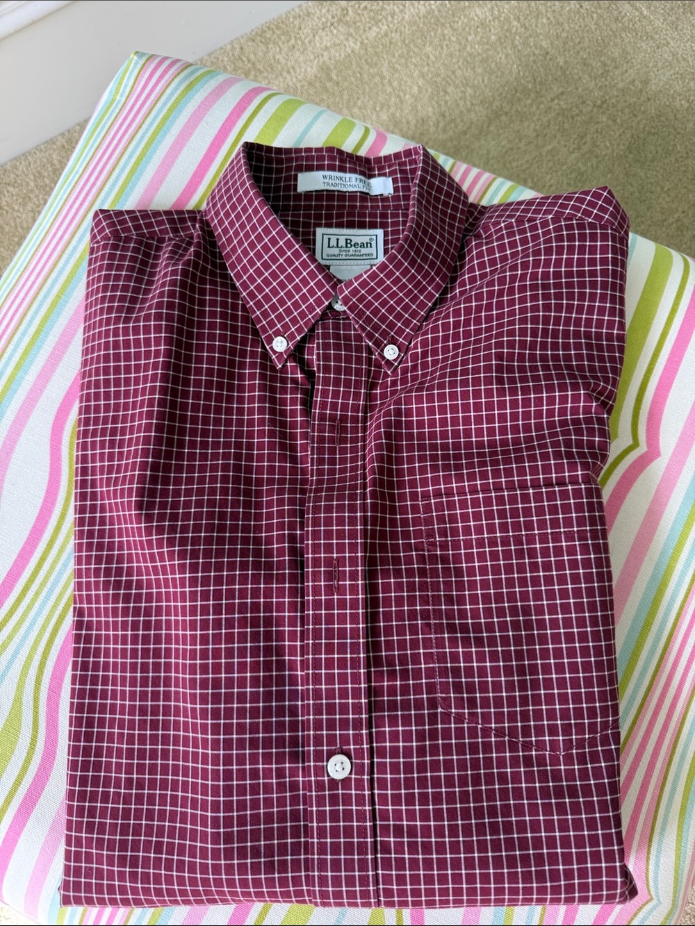L.L. Bean Men's Burgundy Windowpane Button-Down Shirt